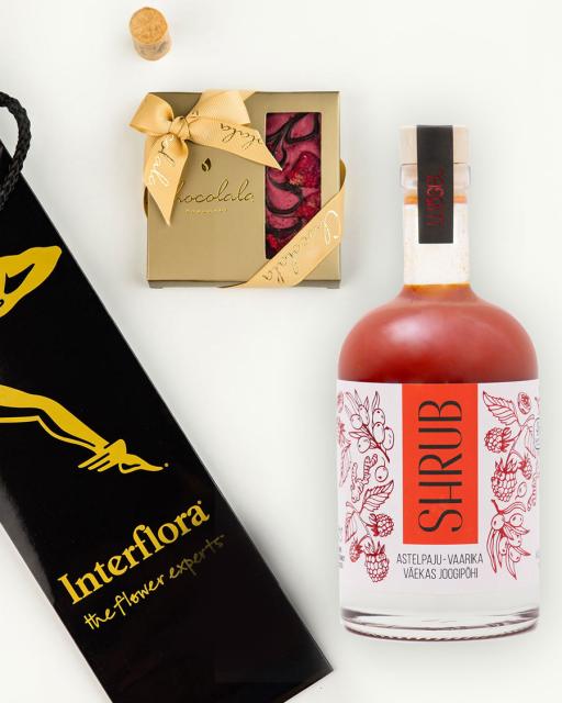 Gift bag with sea buckthorn and raspberry Shrub (0% vol)