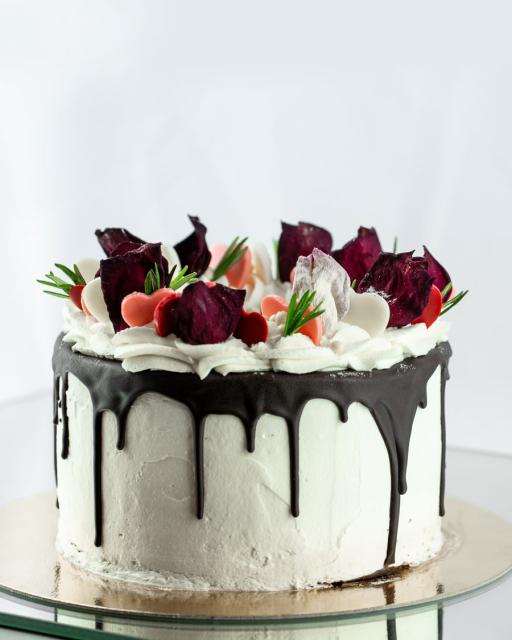 Cake with rose petals