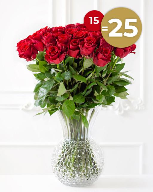Rozes – nosūtiet 25 rozes par 15 cenu